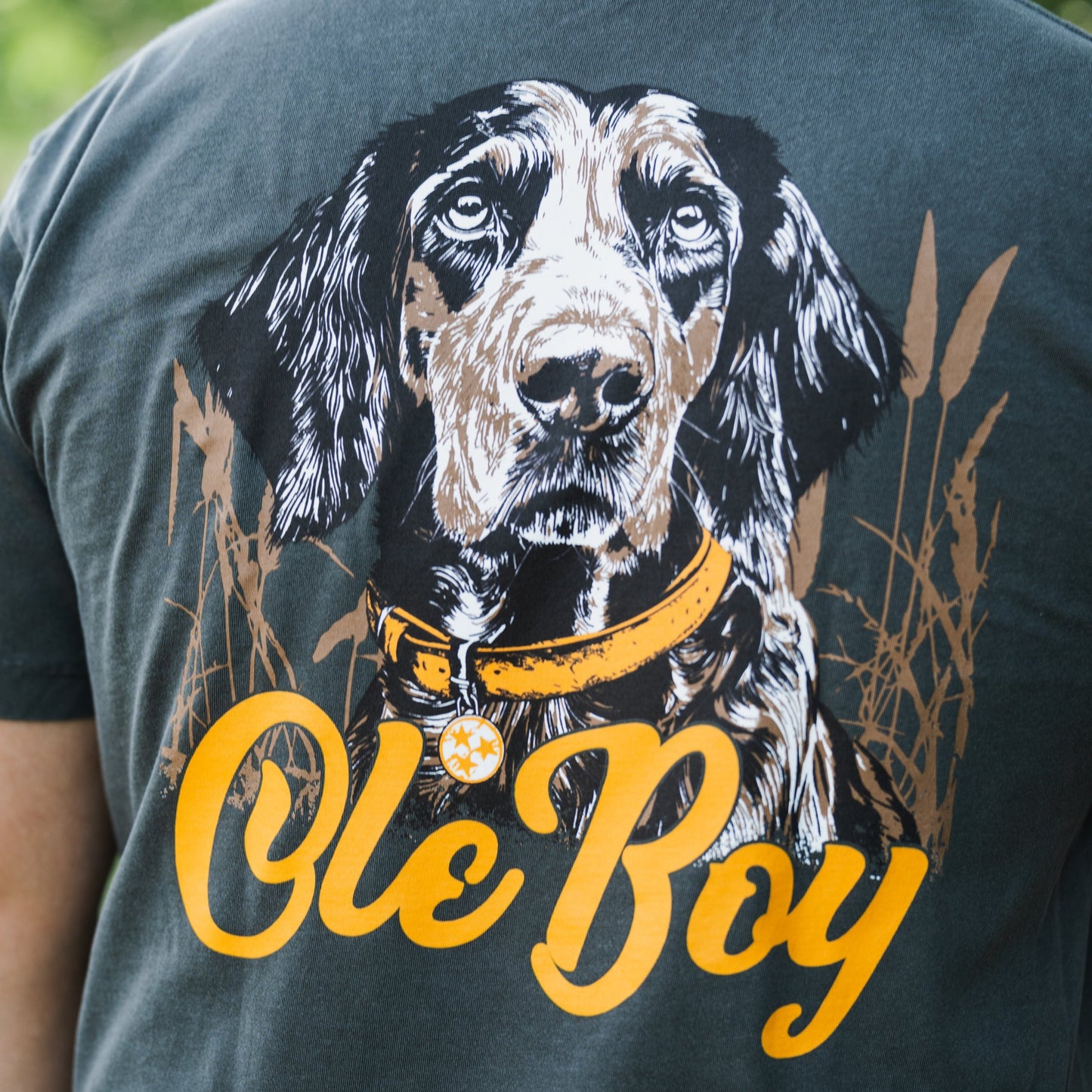 T-shirt with a coonhound dog illustration and 'Ole Boy' text on the back