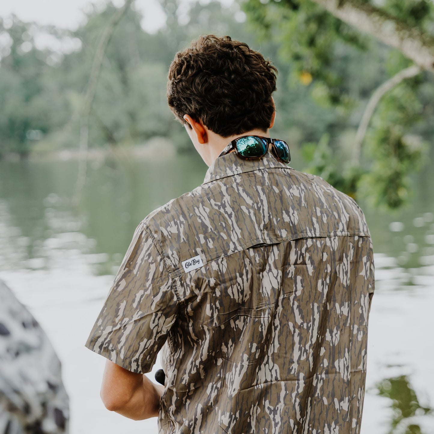 OLE BOY Performance Button Up Fishing Shirt - Bottomland Camo