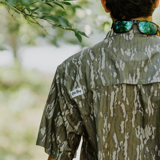OLE BOY Performance Button Up Fishing Shirt - Green Camo