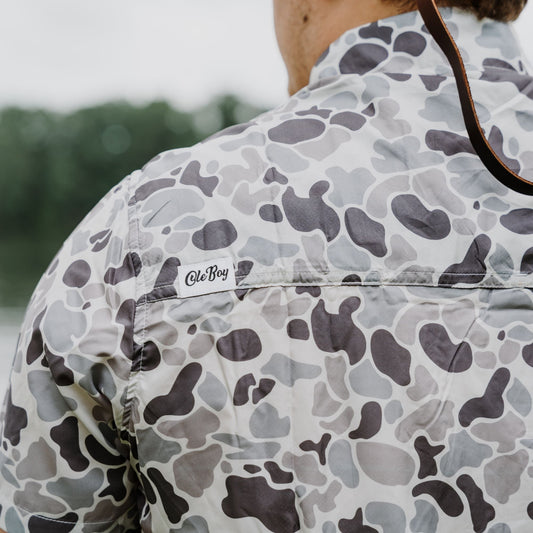 OLE BOY Performance Button Up Fishing Shirt - Grey Camo