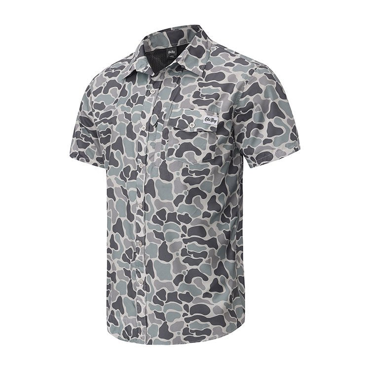 OLE BOY Performance Button Up Fishing Shirt - Grey Camo