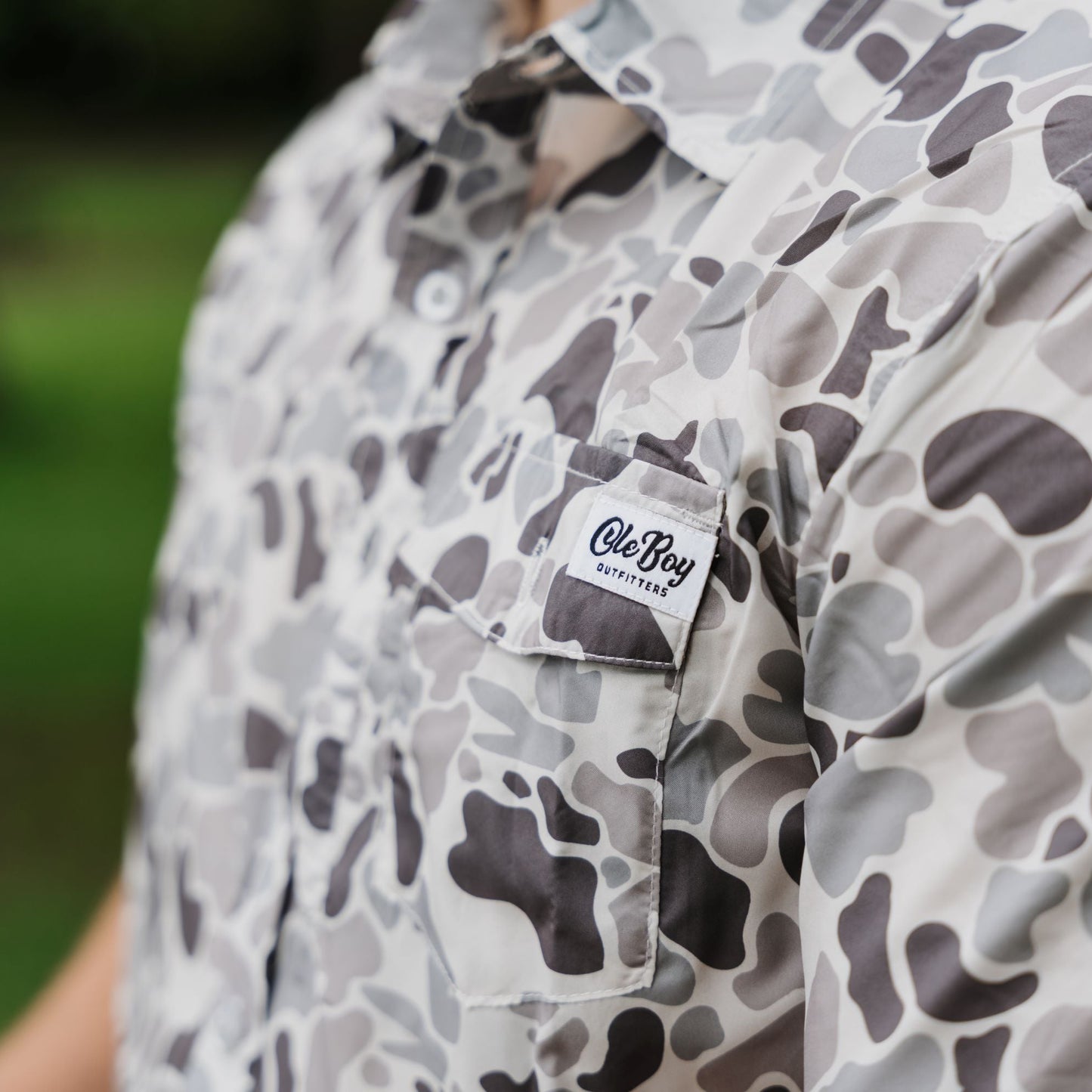 OLE BOY Performance Button Up Fishing Shirt - Grey Camo