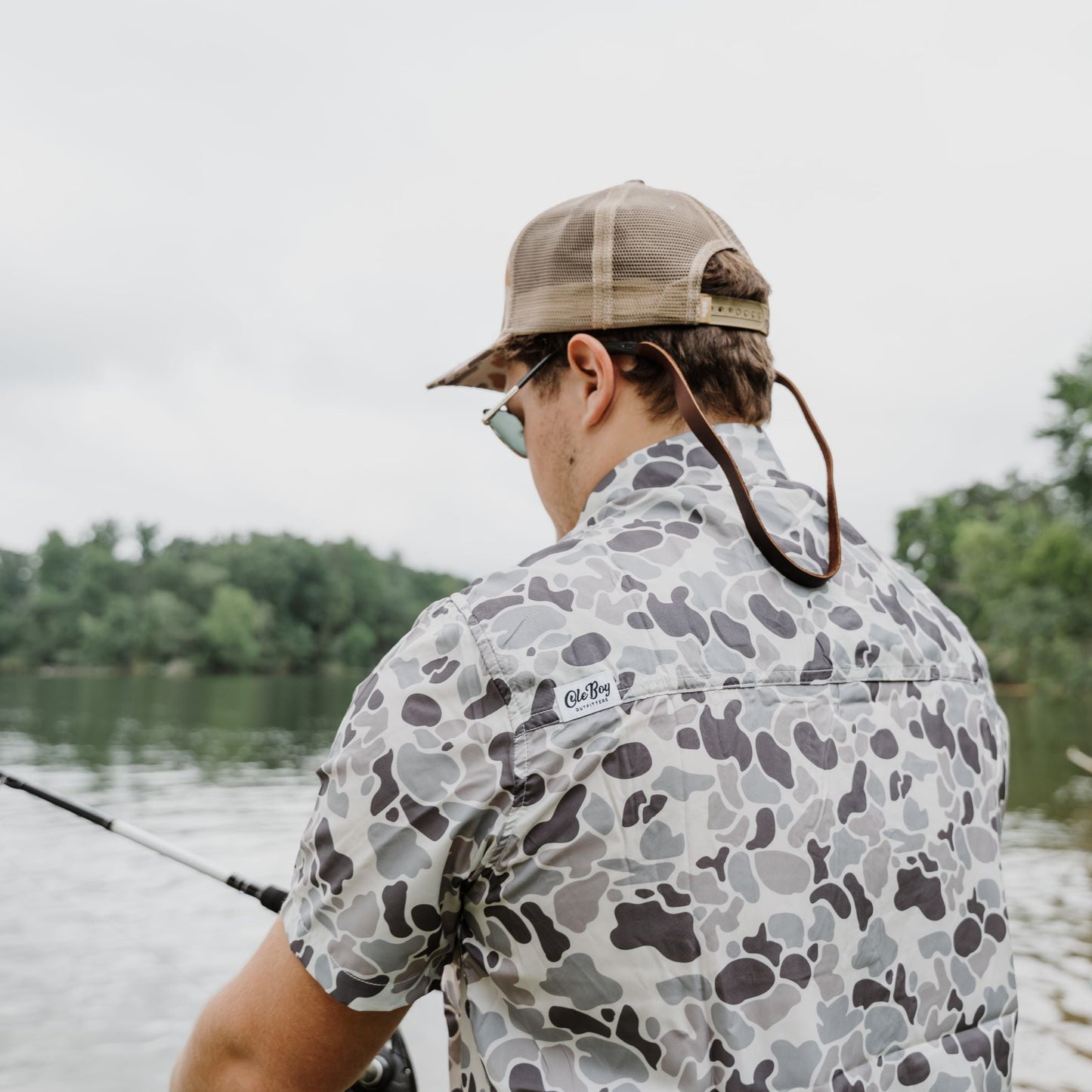 OLE BOY Performance Button Up Fishing Shirt - Grey Camo