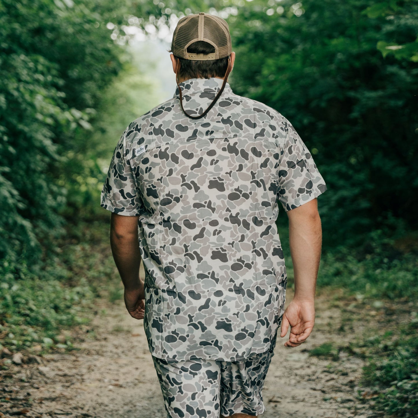 OLE BOY Performance Button Up Fishing Shirt - Grey Camo Lifestyle Trail