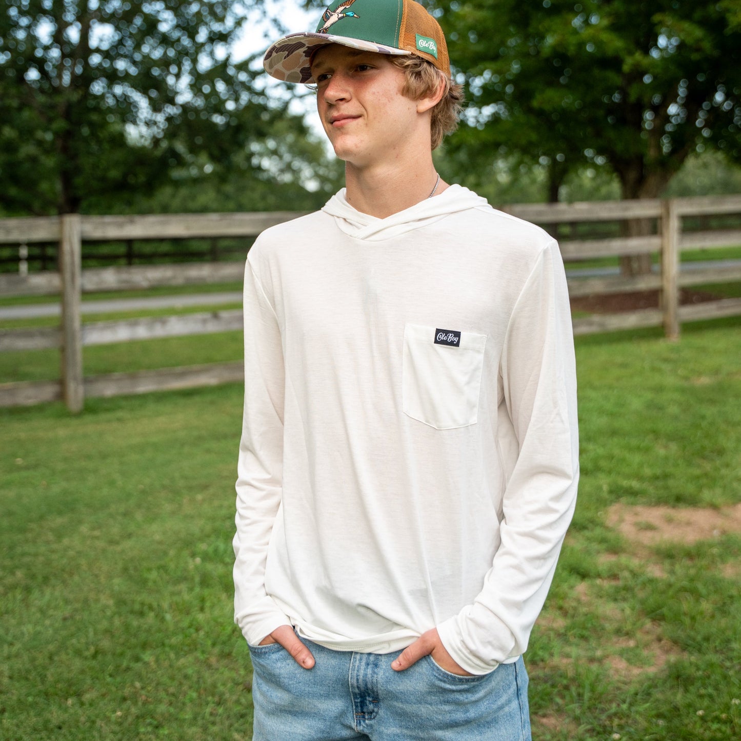 OLE BOY Performance Hooded Tee - White