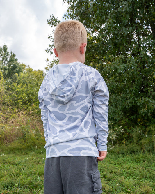 OLE BOY Performance Hooded Tee - Grey Duck Camo - Youth