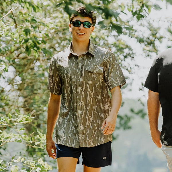 OLE BOY Performance Button Up Fishing Shirt - Bottomland Camo