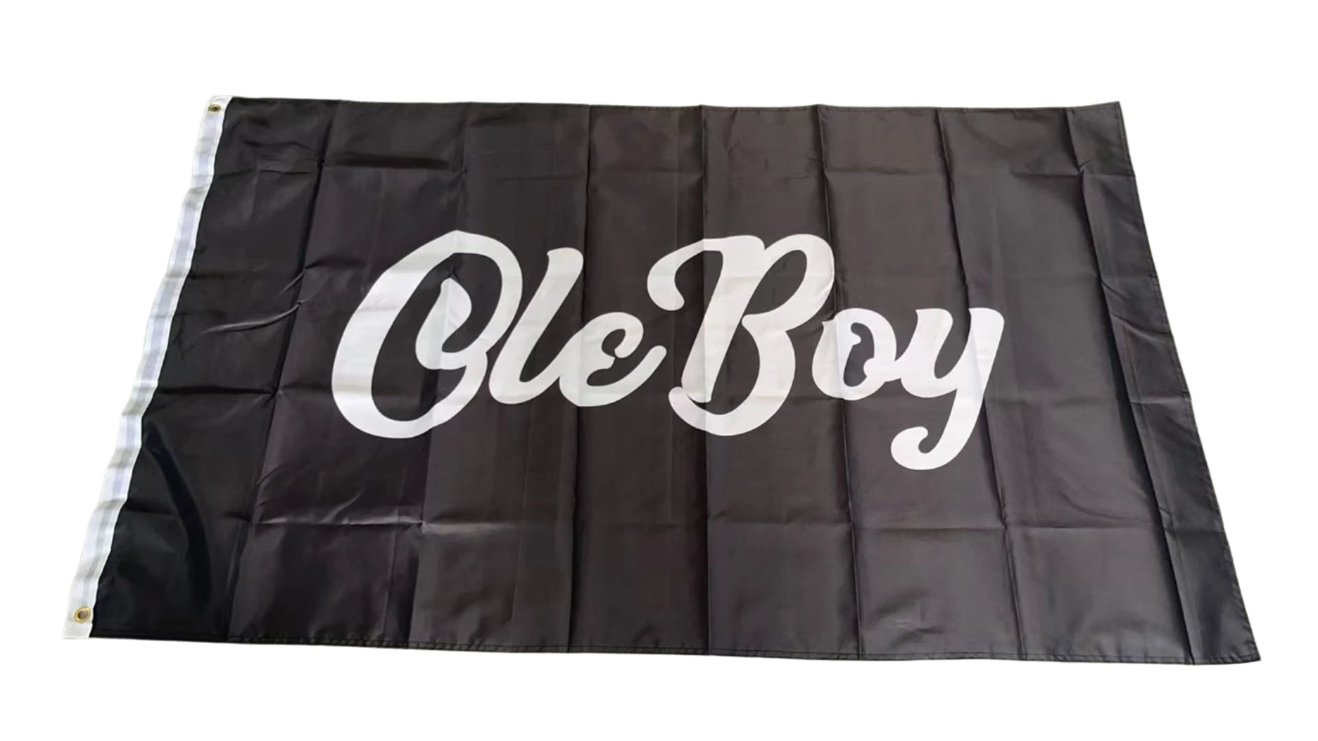 Black flag with 'Ole Boy' text on a gray background