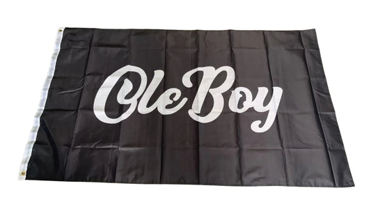 Black flag with 'Ole Boy' text on a gray background
