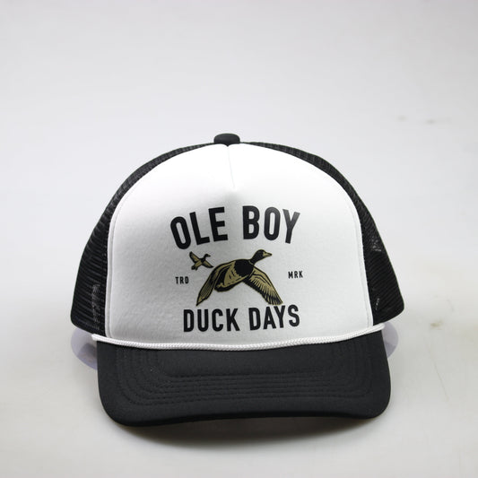 Trucker hat with 'Ole Boy' and 'Duck Days' text on a white background