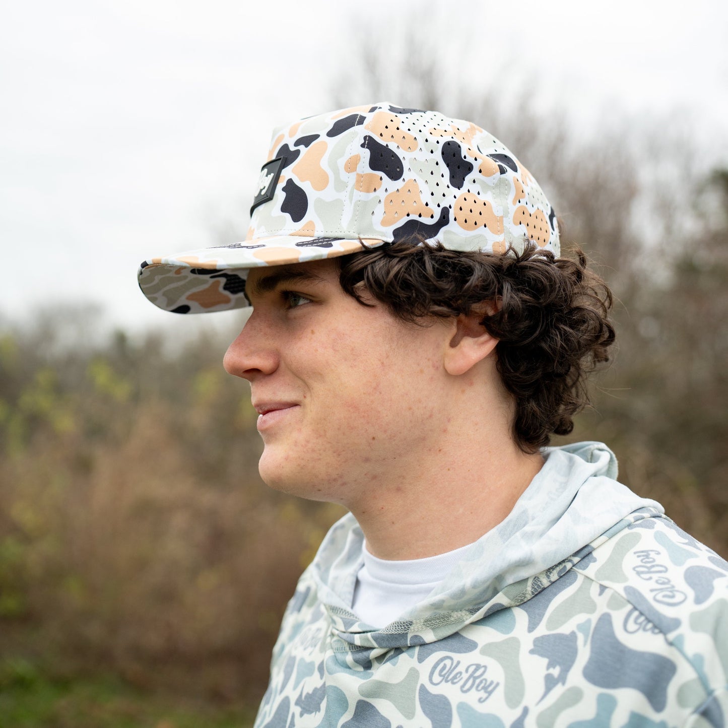 OLE BOY Performance Orange/Black Duck Camo Rubber Patch Hat