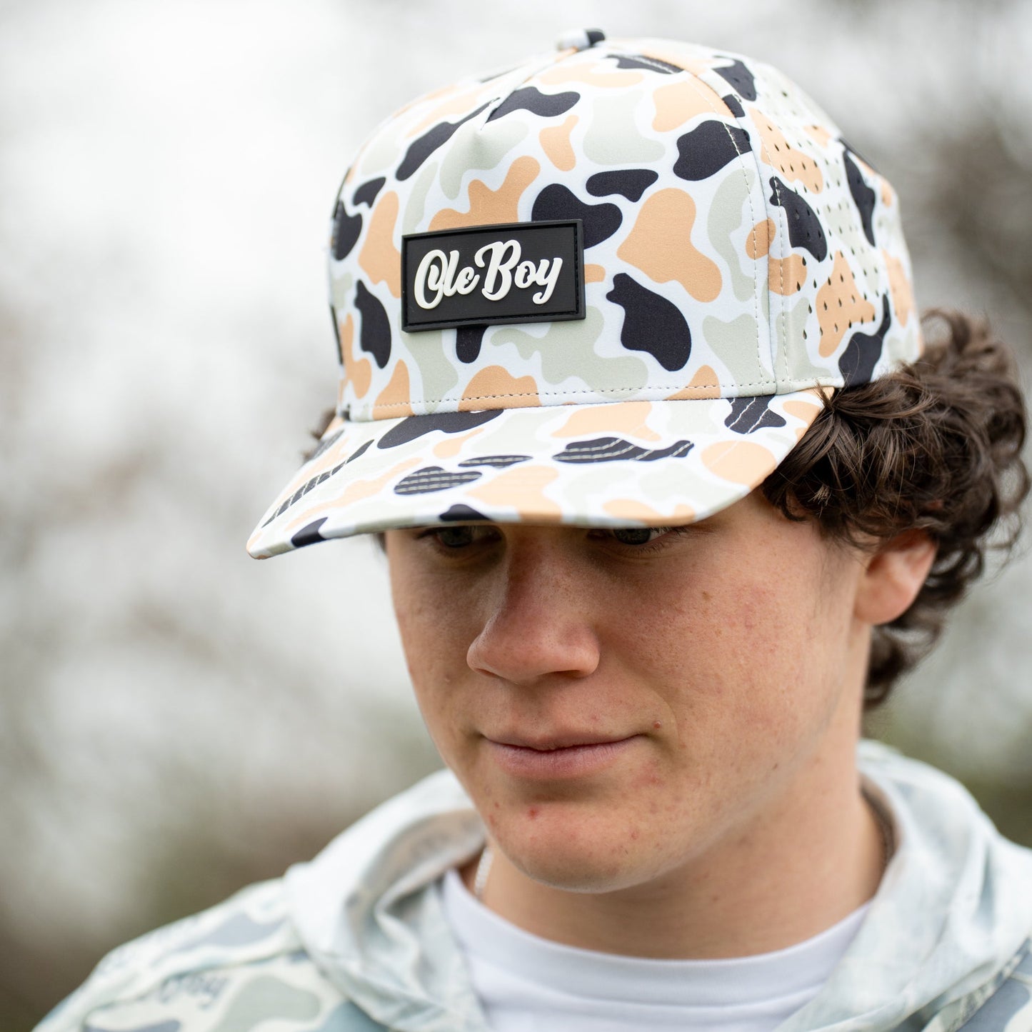OLE BOY Performance Orange/Black Duck Camo Rubber Patch Hat