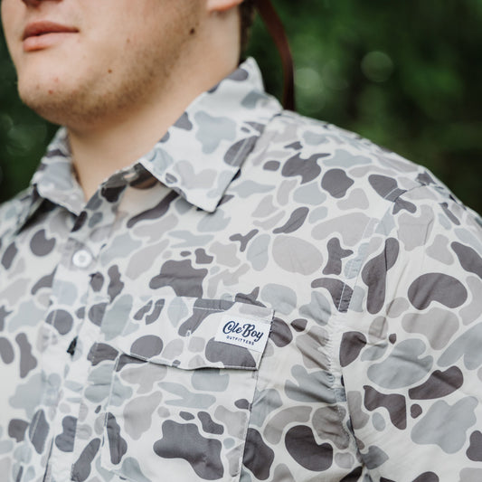 OLE BOY Performance Button Up Fishing Shirt - Grey Camo