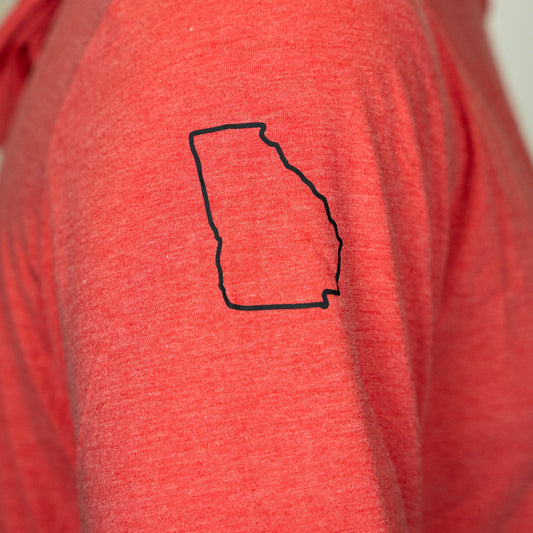 Red shirt with a black outline of the state of Georgia on the chest.