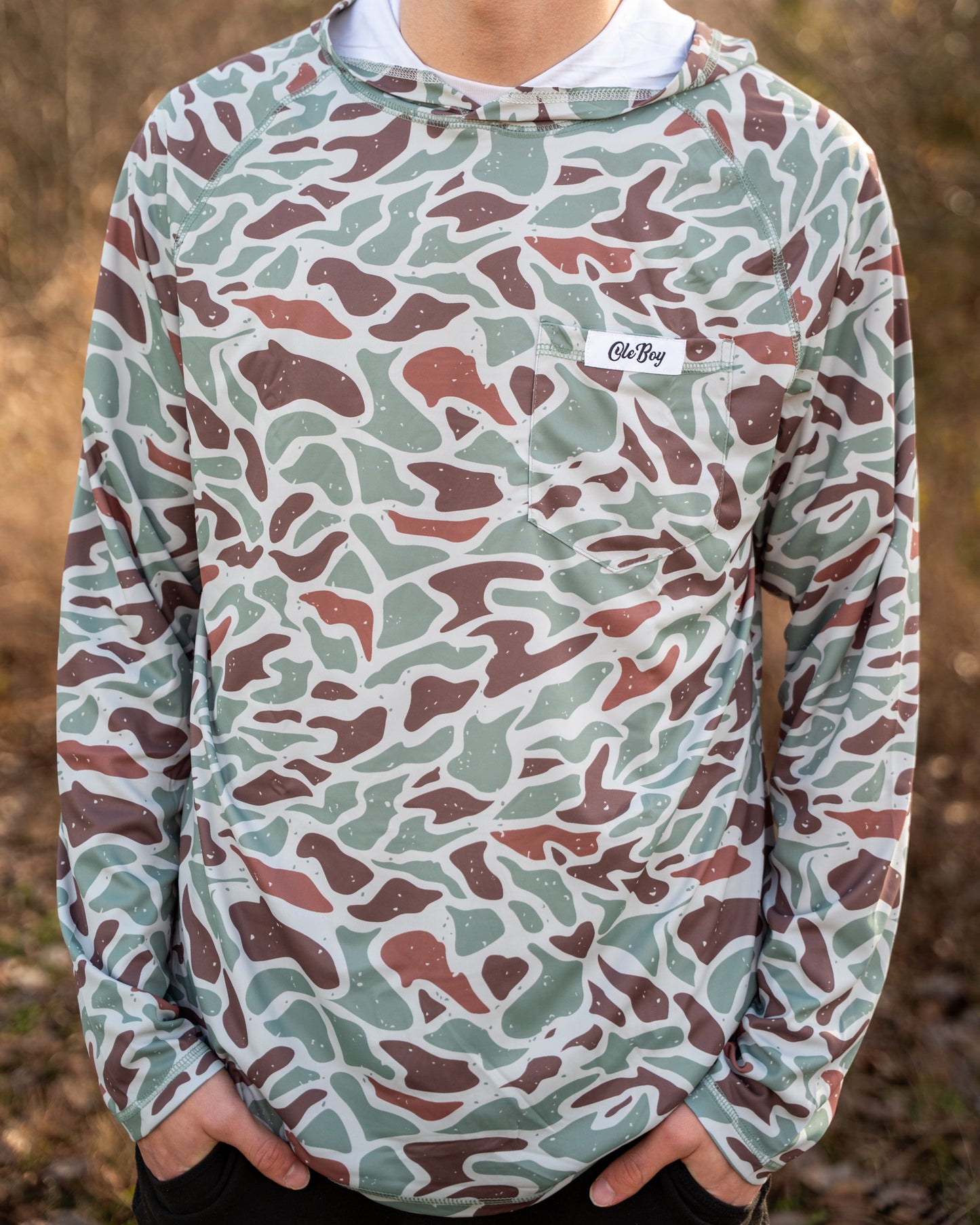 OLE BOY Performance Hooded Tee - Green Duck Camo