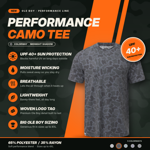 OLE BOY Camo Performance Short Sleeve Tee -  Midnight Shadow