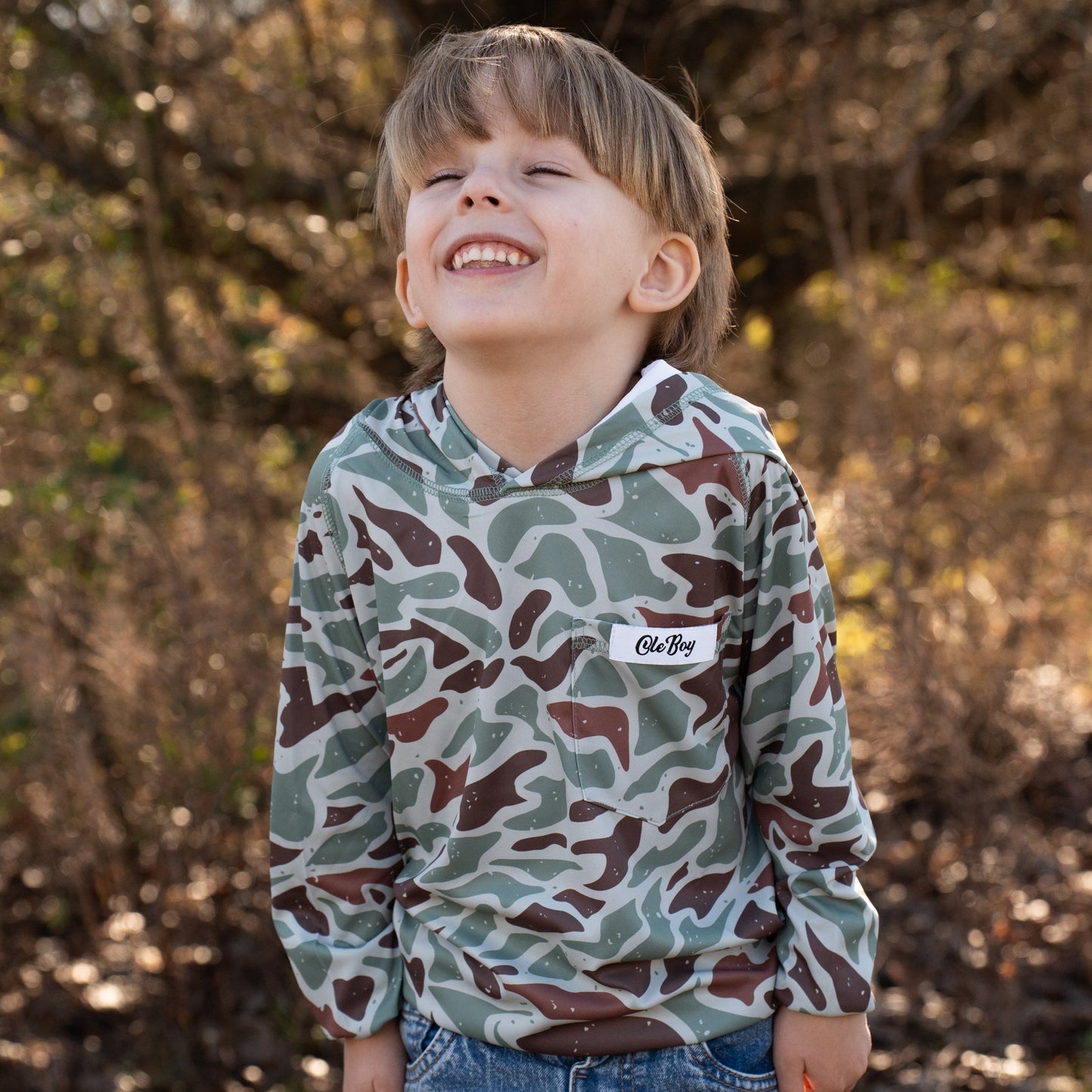 OLE BOY Performance Hooded Tee - Green Duck Camo - Youth