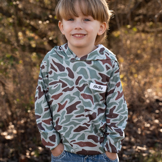 OLE BOY Performance Hooded Tee - Green Duck Camo - Youth
