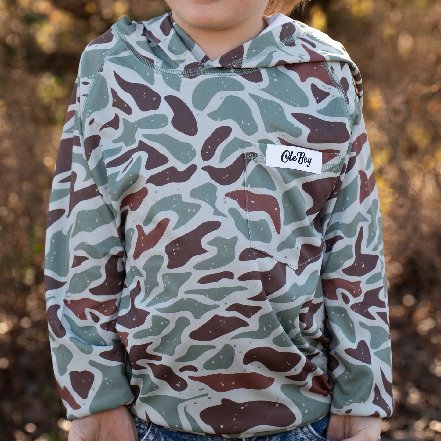 OLE BOY Performance Hooded Tee - Green Duck Camo - Youth