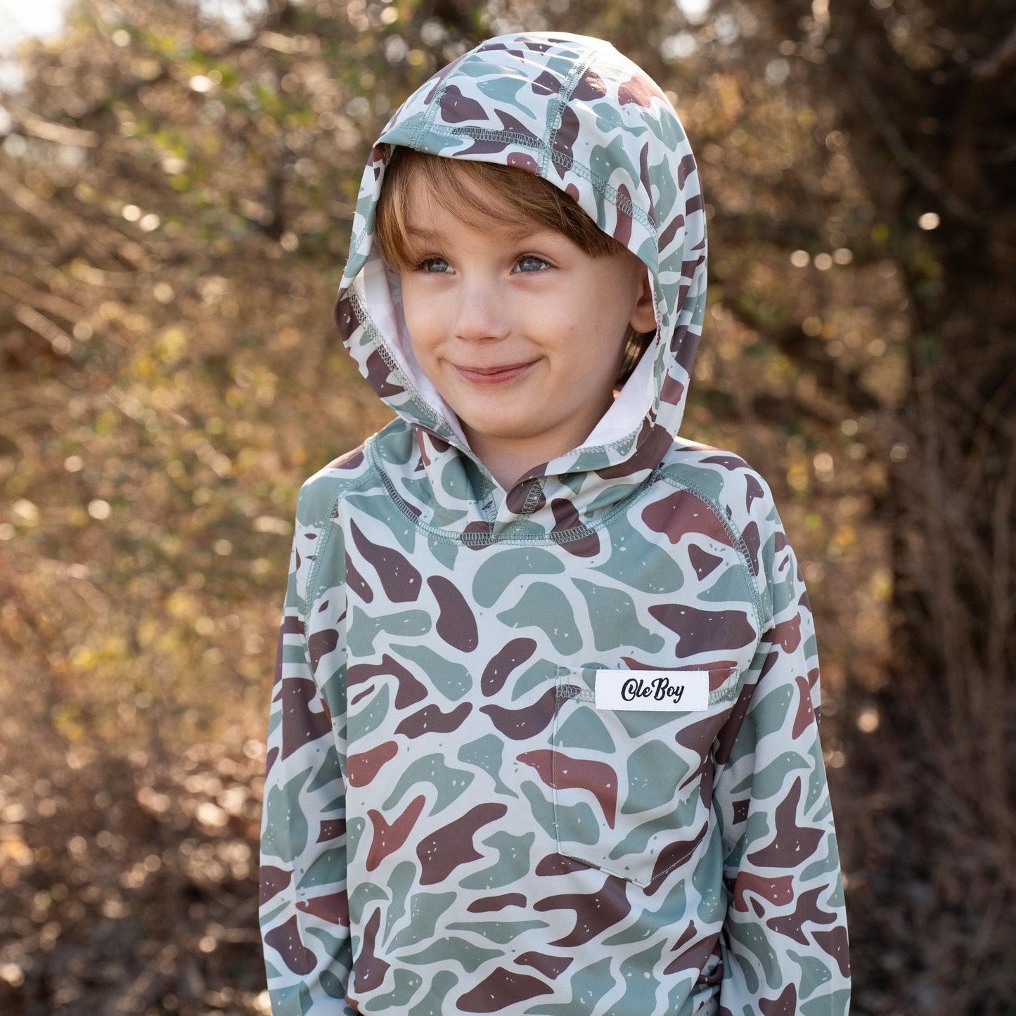 OLE BOY Performance Hooded Tee - Green Duck Camo - Youth