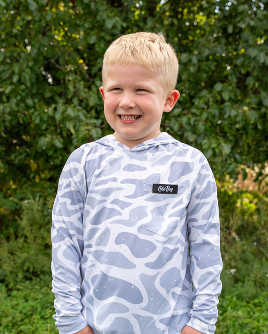 OLE BOY Performance Hooded Tee - Grey Duck Camo - Youth